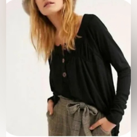 Free People Tops - Free people waffle knot long sleeve button Henley size medium black